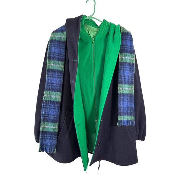 Authentic Mackintosh Women's Wool Vestcoat W/ Green Liner Navy & Plaid Scarf Siz - Picture 1 of 8